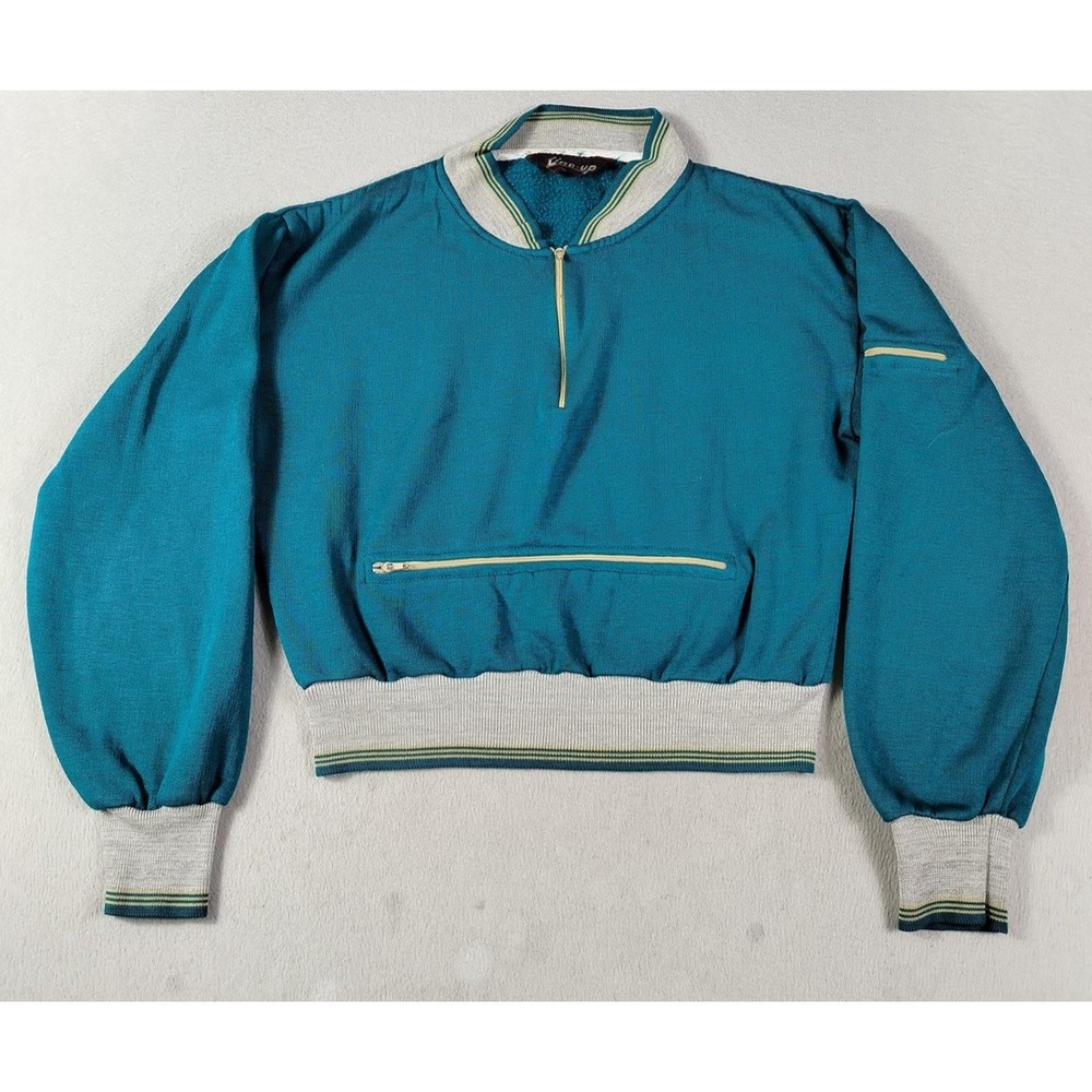 Vintage Line-up Sweater Womens Medium Blue 1/4 Zip Pocket 80s Cabincore Pullover